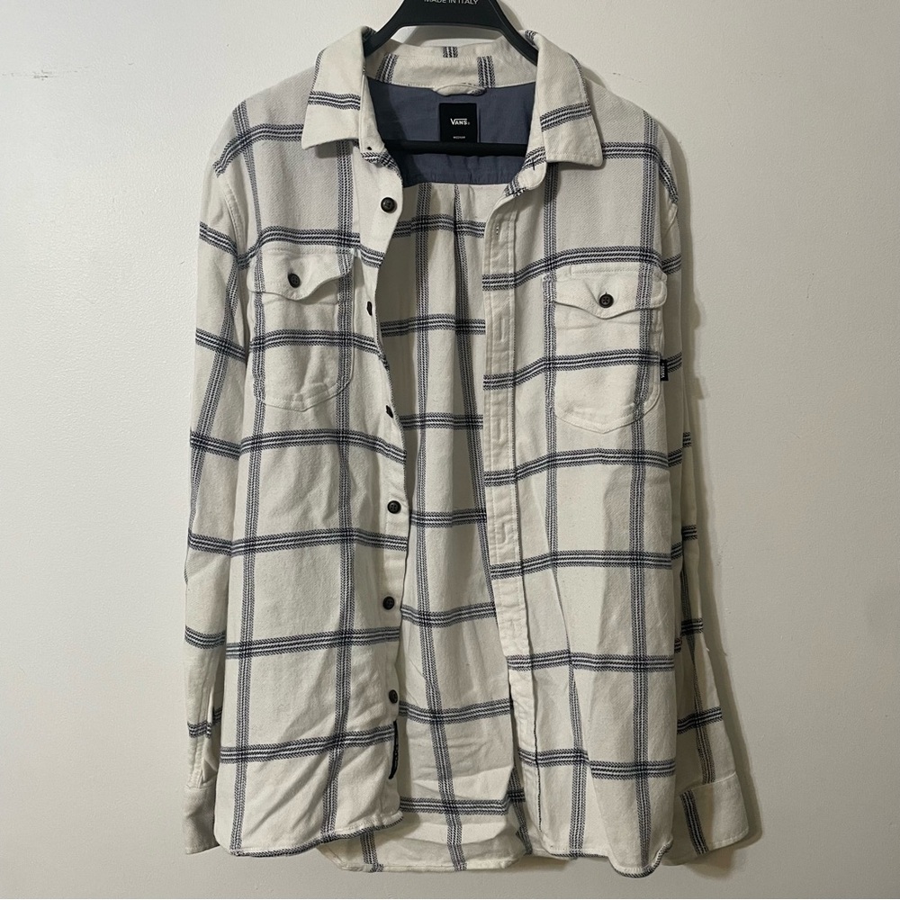 Vans White Plaid Button-Down Shirt with Blue Windowpane
